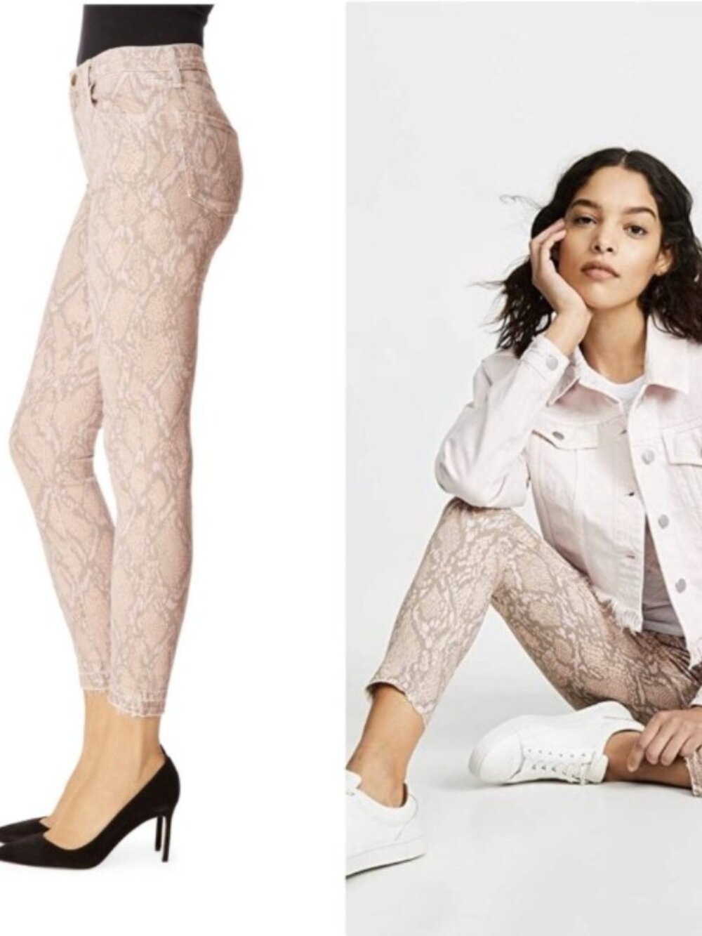 J Brand Alana Hi-gh Rise Crop Skinny Pink Tan Snake Print Jeans Raw Hem, Size 30